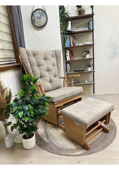 Asedia Mama Puflu Naturel Bej Minderli Sallanan Emzirme Koltuğu