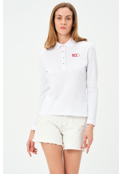 Msw Kadın Uzun Kollu Türkiye Cumhuriyeti 100.yıl Özel Polo Yaka T-shirt Beyaz