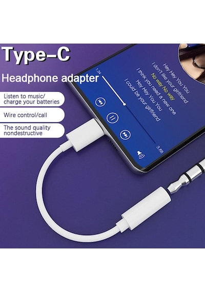 Beyaz Usb Tip C - 3,5mm Jack Ses Kablosu Kulaklık Aux Adaptörü Dönüştürücü