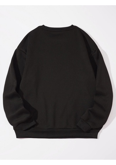 Unisex Oversize Siyah The Usa Baskılı Bisiklet Yaka Sweatshirt Koyu Siyah