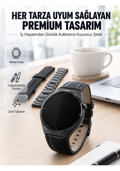 3 Kordonlu Amoled Ekran Bluetooth Aramalı Akıllı Saat Metal, Deri Ve Silikon Kordon Seti - Lisinya