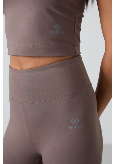 Tommylife Kahverengi Yüksek Bel Kapri-crop Atlet Slim Fit Kadın Tayt Takım - 95284