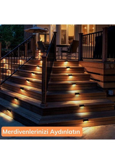 Go İthalat Solar Güneş Enerjili Şarj Edilen Köşebent Merdiven Veranda Bahçe Yolu Led Lamba Işık 4 Ad