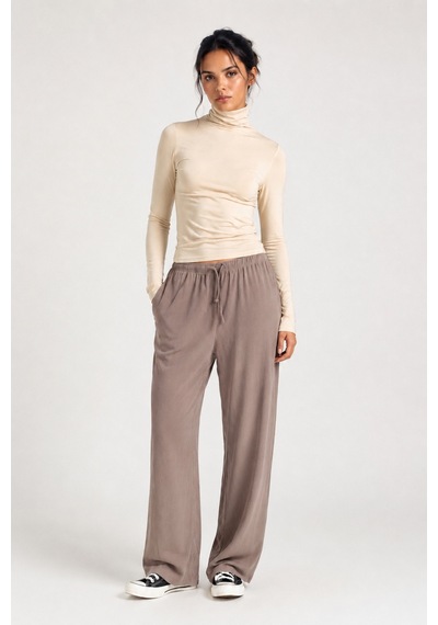 Mixxtrend Kadın Tencel Rahat Pantolon Bej