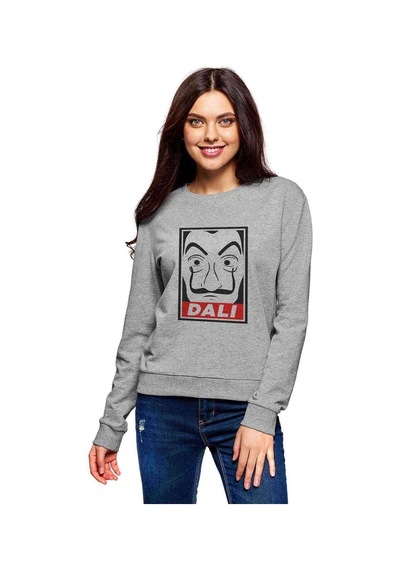 La Case De Papel Salvador Dali Baskılı Gri Kadın Sweatshirt