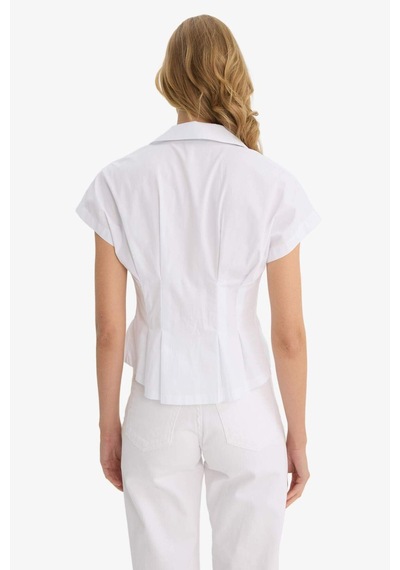 Defacto Fitted Ceket Yaka Poplin Kısa Kollu Gömlek F9335ax25auwt83 Beyaz