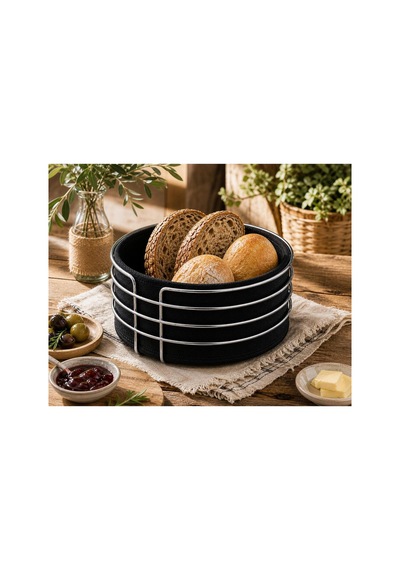 Gümüş Detaylı Galvaniz Metal Bezli Yuvarlak Ekmek Sepeti 22x11 Cm Yıkanabilir Kumaşlı Modern Şık Sunumluk Gümüş Metal Siyah Gümüş Detaylı Galvaniz Metal Bezli Yuvarlak Ekmek Sepeti 22x11 Cm Yıkanabilir Kumaşlı Modern Şık Sunumluk Gümüş Metal Siyah