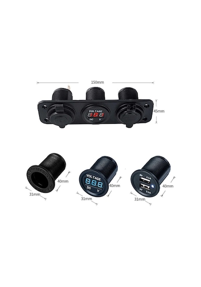 Usb Voltmetre Şarj Soketi 3'Lü Set Tekne Karavan Usb Seti