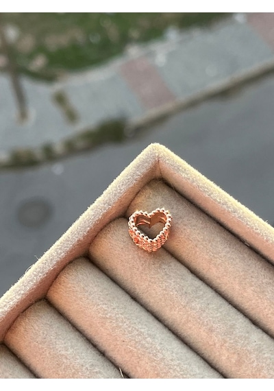 Boncuklu Altın Açık Kalp Charm Gümüş Kaplama