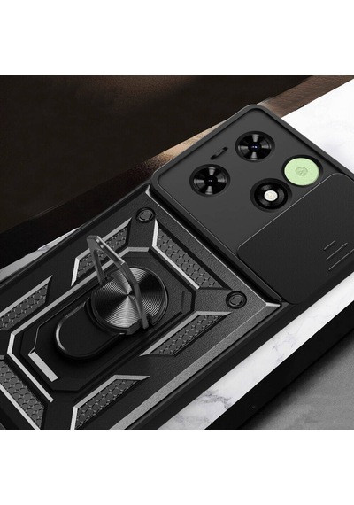 Tecno Spark Go 2024 İle Uyumlu Kılıf Magnetik Standlı Kamera Korumalı Sürgülü Kapak