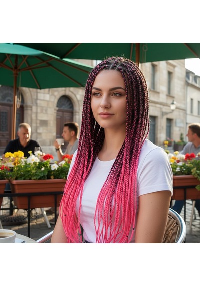 Afrika Örgüsü Ve Rasta İçin Sentetik Ombreli Saç - Siyah / Neon Pembe