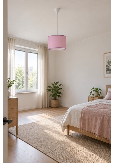 Şenay Aydınlatma Modern Silindir Kumaş Sarkıt Avize Pembe Tavan Lambası Salon Yatak Odası