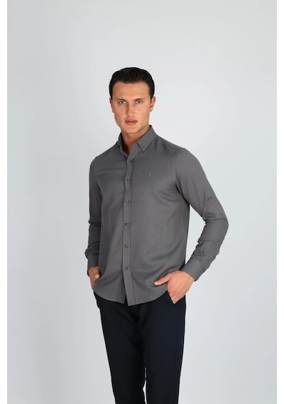 Lorenzo Mazzoli Oxford C 503 Gri Erkek Gömlek Gri