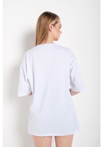 Flood Of Style Kadın Beyaz Urban Baskılı T-shirt