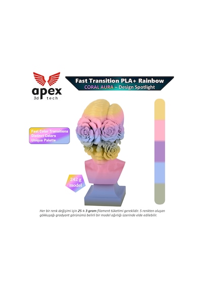 Apex3d Gökkuşağı Pla+ Filament - Mercan Diyarı 1 Kg 1.75mm