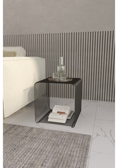Miami Minimalist Metal Tel Kare Yan Sehpa Modern Küp Yan Sehpa & Modüler Kitaplık Dergilik Siyah