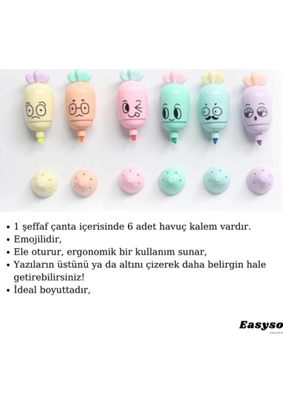 Fosforlu Işaretleme Kalemi Mini 6'li Çok Renkli Easyso290 Fosforlu Kalem Highlighter Genel