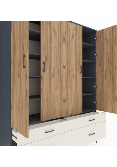 Hyperion Gardrop 10 Raflı 4 Çekmeceli 4 Kapaklı 176x44x221 Antrasit-çam/aytaşı Çam/aytaşı Hyperion Gardrop 10 Raflı 4 Çekmeceli 4 Kapaklı 176x44x221 Antrasit-çam/aytaşı Çam/aytaşı