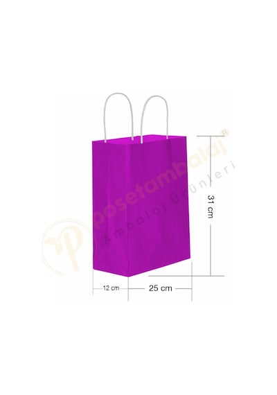 Lila Kraft Çanta Orta Boy 25x12x31 Cm 25 Adet