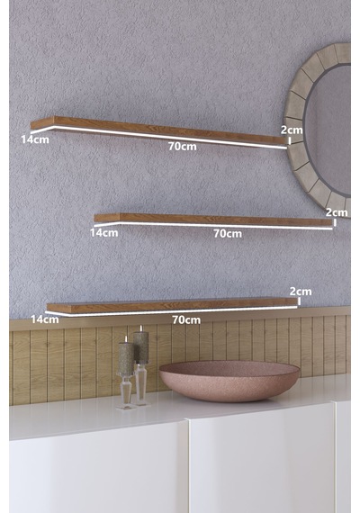 Yankı-BYEG 70 cm 3lü Safir Meşe Mdf Duvar Rafı Gizli Bağlantı Kitaplık