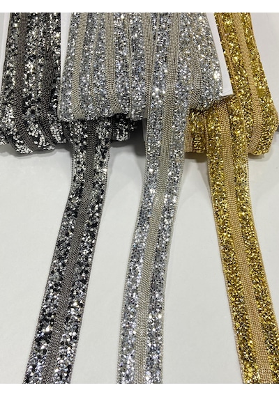 Ütü İle Yapışan Ortası Zincirli Model Şerit /1 Metre / H49 - Gold