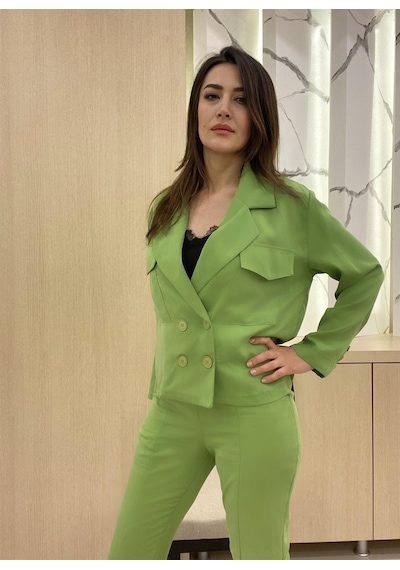 Kruvaze Kapama Kısa Ceket Yeşil - 38 Yeşil