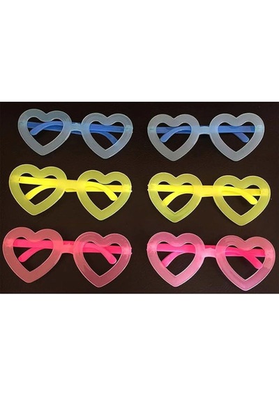 Tedar Retro Neon Fosforlu Kalp Gözlük 12 Adet 80 Ler 90 Lar Parti Stili Najmaddin "
