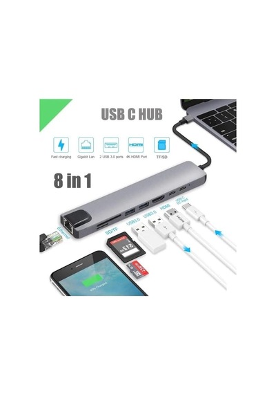 Macbook Uyumlu Pro Air İçin Usb Type-c Hub Dönüştürücü 8 İn 1 Çoklayıcı