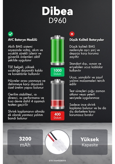 Dibea D960 3200mah Robot Süpürge Bataryası G.g