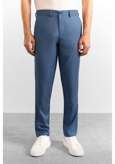 Süvari Saks Mavi Slim Düz Düz Normal Bel Casual Pantolon Spn2020500007-m05
