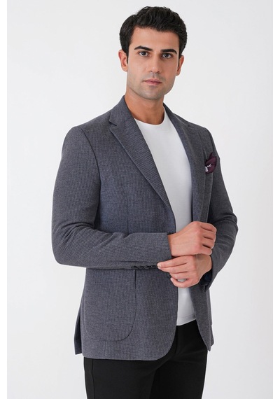 Slim Fit Torba Cepli Fitilli Dokuma Esnek Yünlü İndigo Ceket C 747 Indıgo
