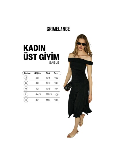 Grımelange Sable Kadın Yumuşak Ve Esnek Kumaşlı Omuzu Açık Büzgü Detaylı Uzun Siyah Elbise
