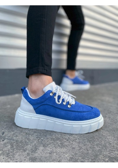 Mevese Duolc Bağcıklı Süet Erkek Günlük Rahat Taban Sneaker Ayakkabı - Mavi