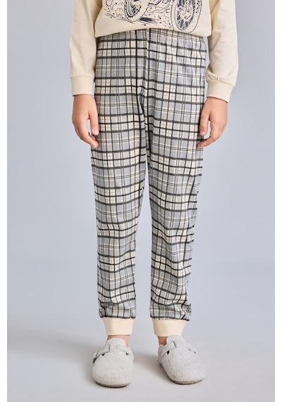 Defacto Motosiklet Baskılı Ekose Regular Fit 2li Pijama Takımı Erkek Çocuk H6686a826aubg286 Bej-bg286