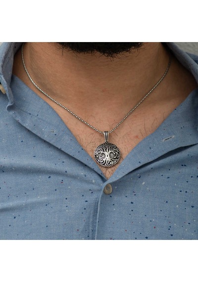 925 Ayar Gümüş Köklü Yaşam Ağacı Kolye Gri