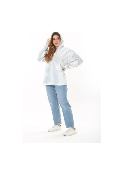 Şans Kadın Büyük Beden Yeşil Batik Desenli Kapşonlu Sweatshirt 65n37521-yeşil Yeşil
