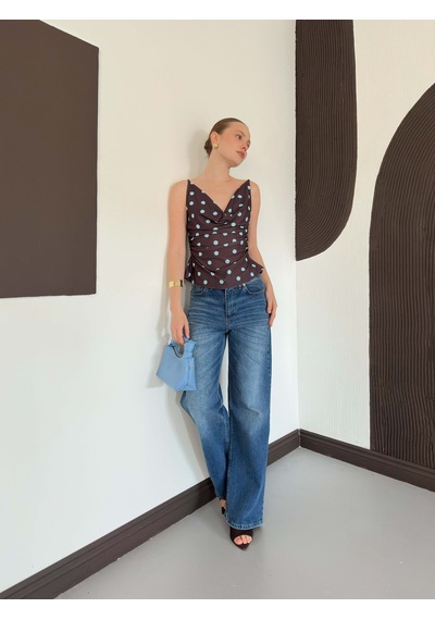 Verymoda Degaje Yaka Askılı Bluz Kahve Mavi