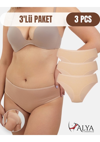 Alya Underwear  Kadın Pamuklu Bato Kesim Külot - 3 Adet Beyaz - 3'lü Paket Ten