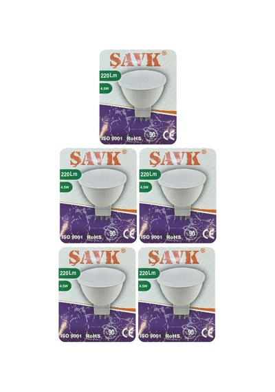 5 Adet Şavk 12volt Ac/dc 4,5w 22w Beyaz Işık 6500k Gu5.3 Duylu İğne Bacak Led Çanak Ampul