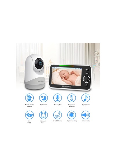 Hellobaby Bebek Monitörü , 3500 Mah Pil, Eco Mod, Gece Görüşlü Kamera Uyumlu Kamera Sistemi