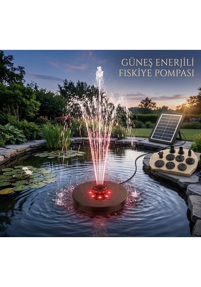 Güneş Enerjili Led Işıklı Su Fıskiyesi Bahçe Gölet Havuz Dekorasyon & Farklı Başlıklı Püskürtme Fıskiyesi