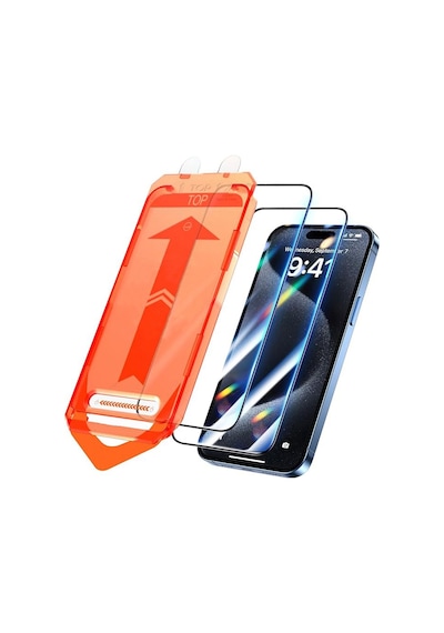 Apple Uyumlu iPhone 15 Pro Max Ekran Koruyucu Cam Otomatik Hizalama Toz Koruma