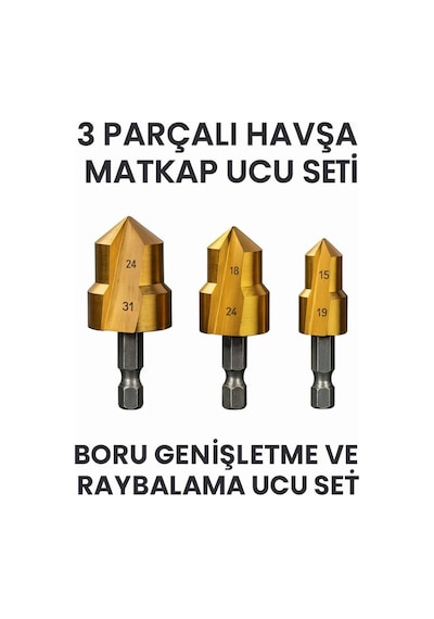 Merttools 3 Parça Havşa Matkap Uç Boru Genişletme Raybalama Uç 20-25-32