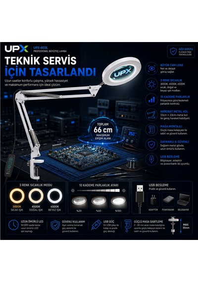 Goldenbee 5x Büyüteç Akrobat Led Aydınlatmalı Dimmerli Usb'li Model. 803l