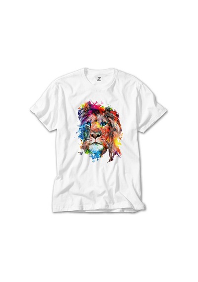 Lion Rainbow Beyaz Tişört Beyaz
