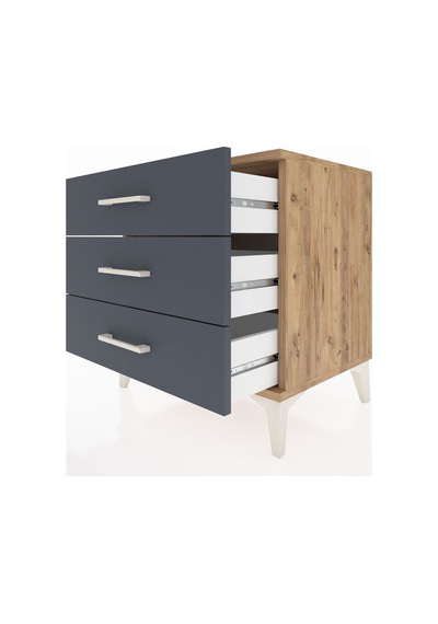 Hyperion Komodin 3 Çekmeceli 60x44x64 Çam-antrasit Çam