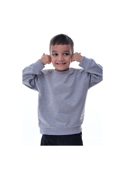 Erkek Çocuk Gri Sweatshirt %100 Pamuk 12 Ay 5 Yaş Rahat Kalıp Basic Günlük Üst Gri