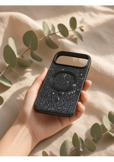 İphone 17/18 Promax Ortak Uyumlu Simli Magsafe Özellikli Kılıf Siyah