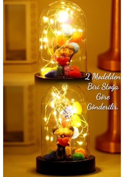 3 Modlu Led Işıklı Fanus İçinde Sevgili Çift Detaylı Sevgiliye Hediyelik Dekoratif Gece Lambası