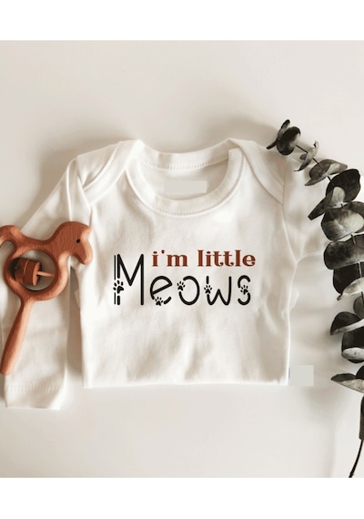 İmaj Tuğbababy Little Meows Uzun Kol Çıtçıtlı Organik Bebek Body Beyaz